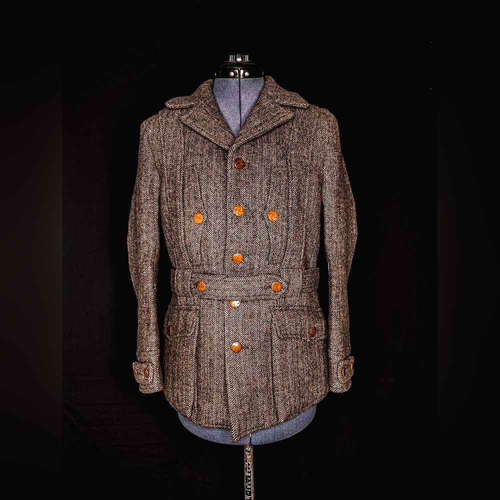 SOLD Labour Union Grey Herringbone Tweed 100% wool Norfolk Jacket